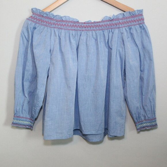 NWT Joie Off-the-Shoulder Floral Embroidered Chambray Top Blue Blouse - Picture 10 of 12